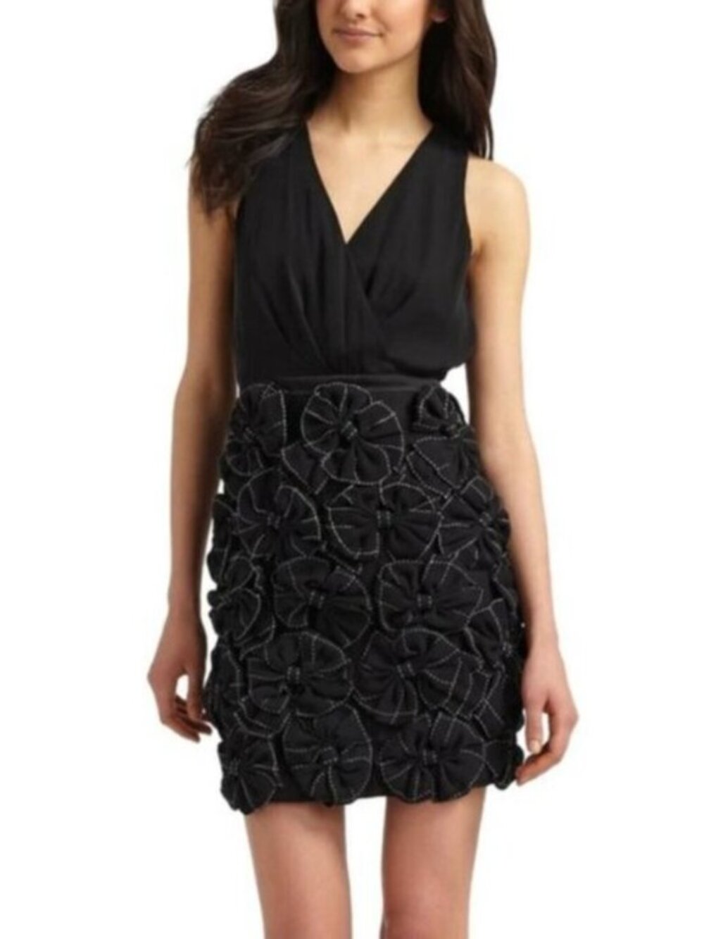 Cynthia Steffe Elegant Black Mini Dress with Rosette Details
